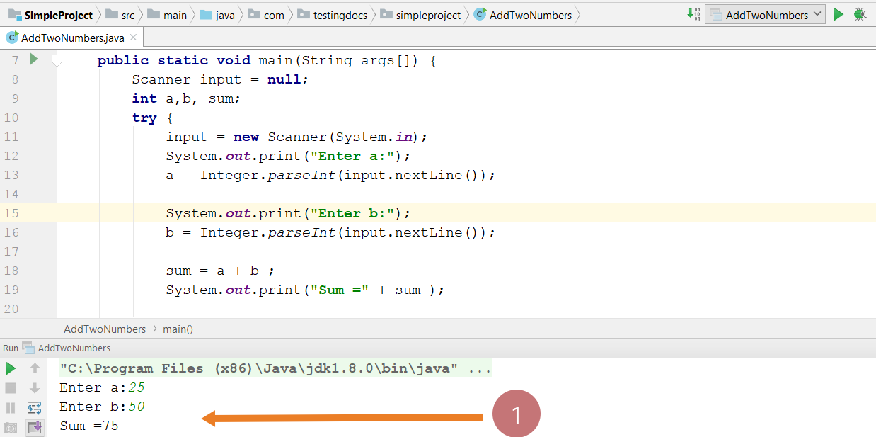 Add two numbers java program