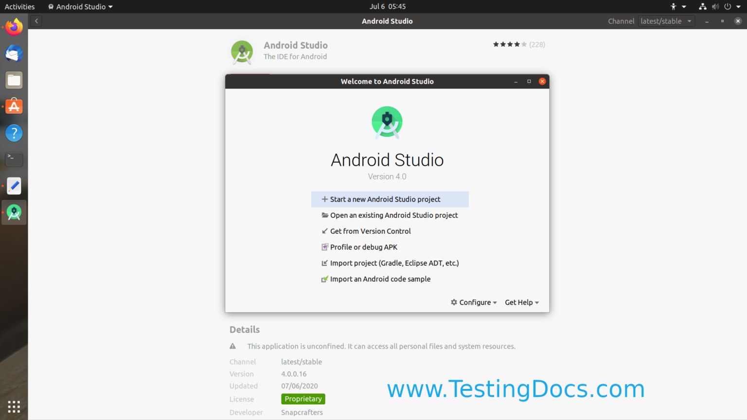 android studio install linux