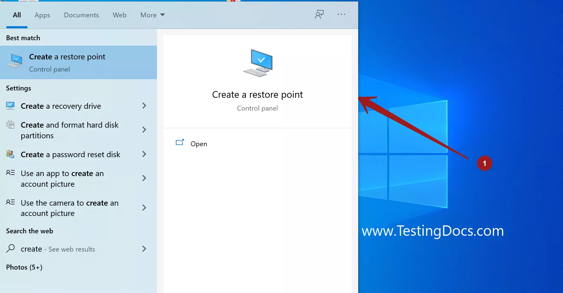 Create a Restore point on Windows 10