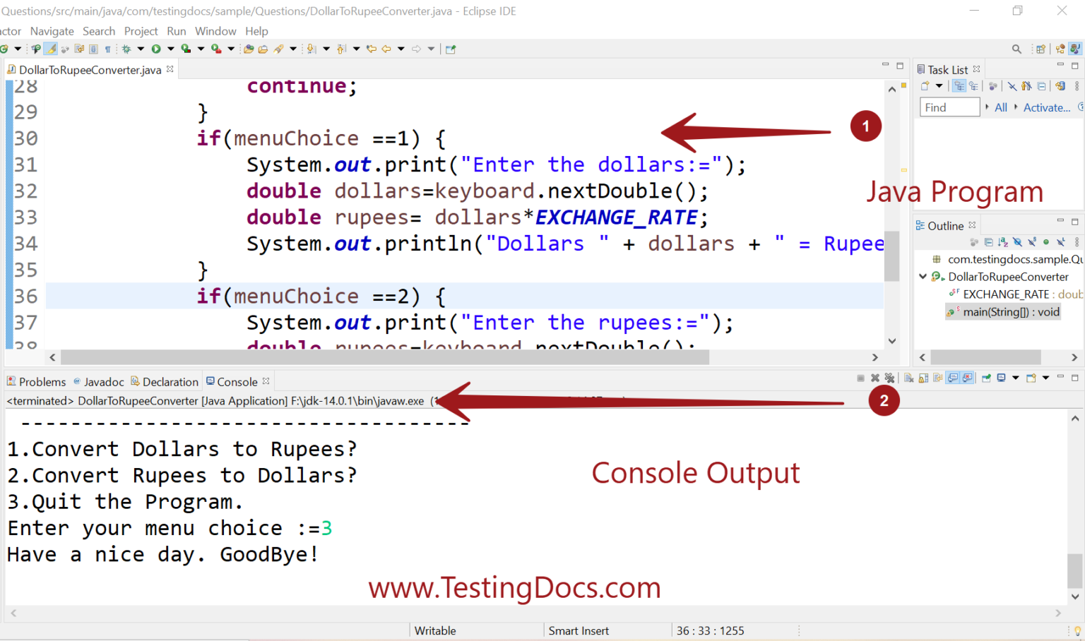 Dollar to Rupee Converter Java Program - TestingDocs.com