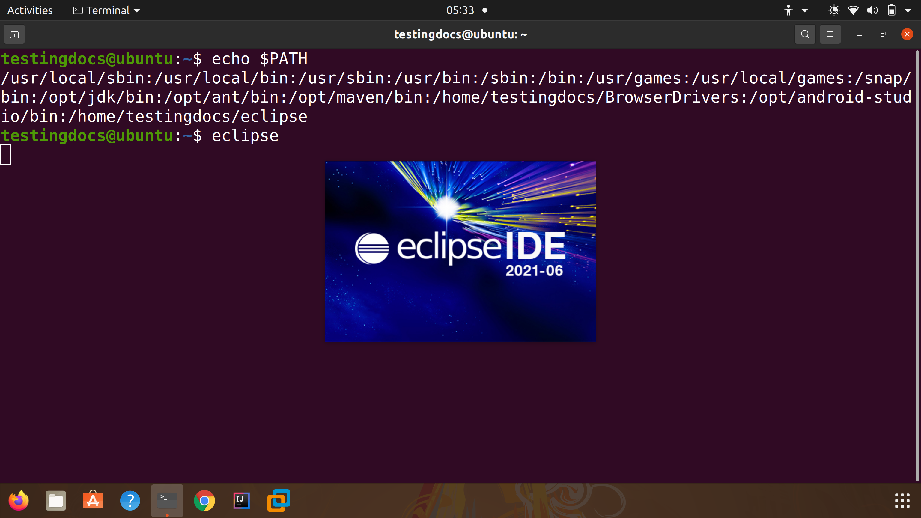 Eclipse PATH and Command Linux