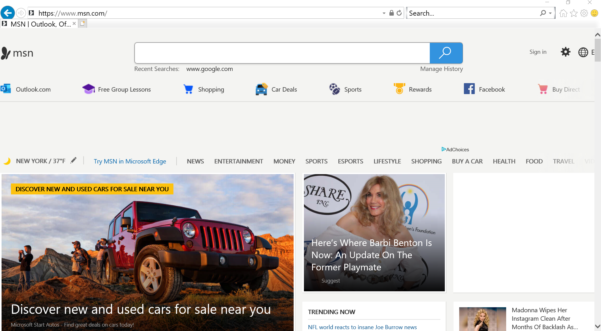 Internet Explorer 11 Homepage