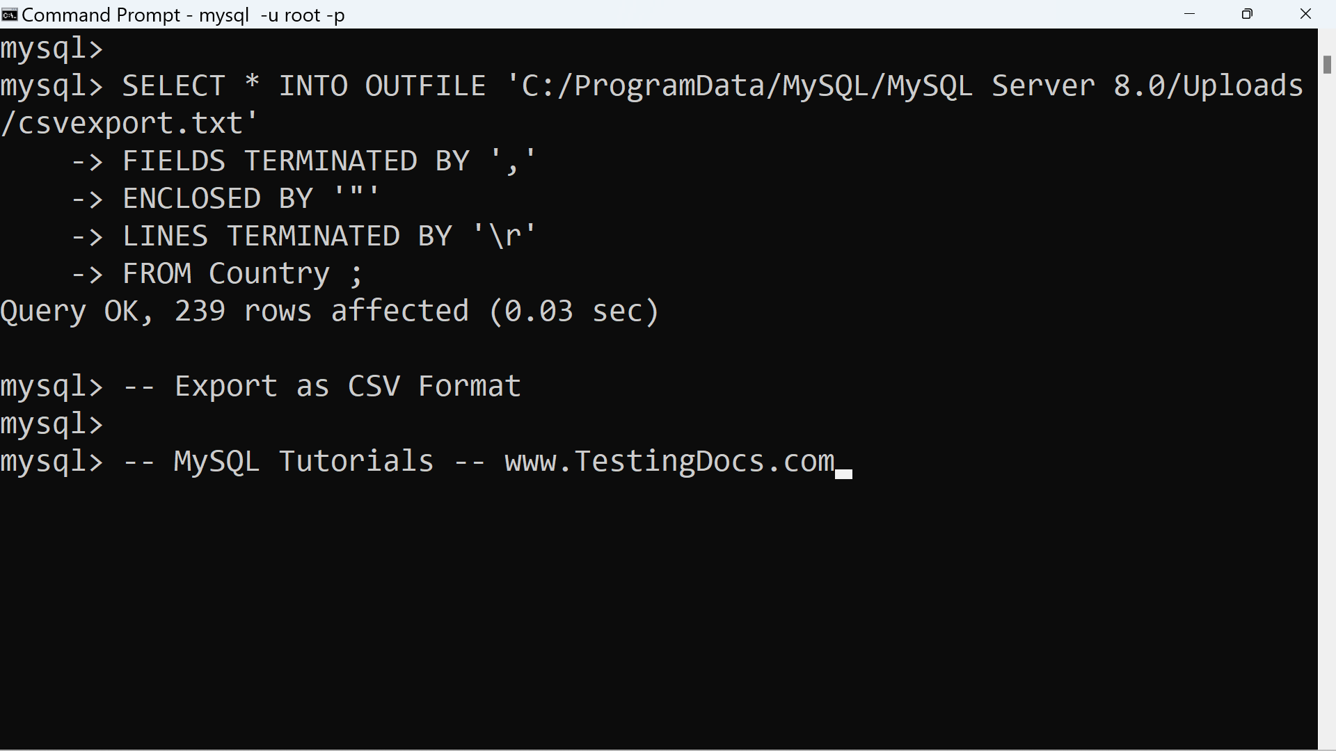MySQL Export CSV Format