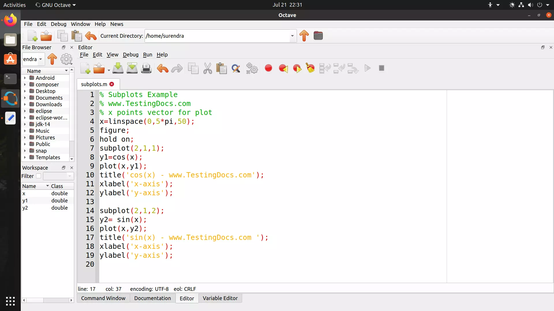 Octave Subplot Script Code