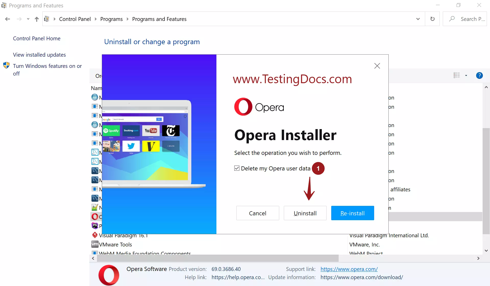 Opera Uninstall screen