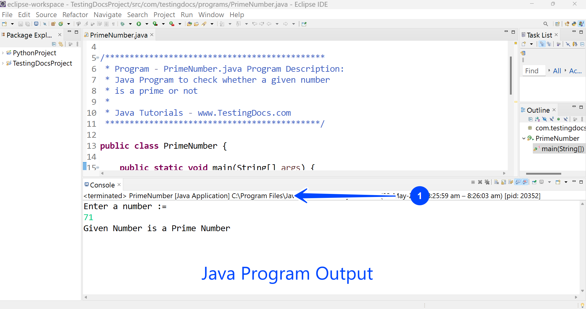 Prime Number Java Output