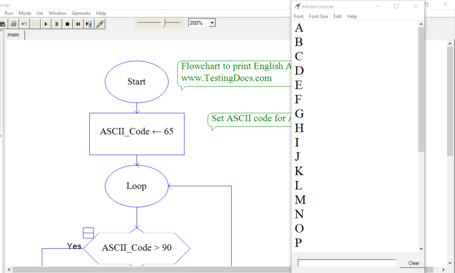 Print English Alphabets Raptor Flowchart | TestingDocs