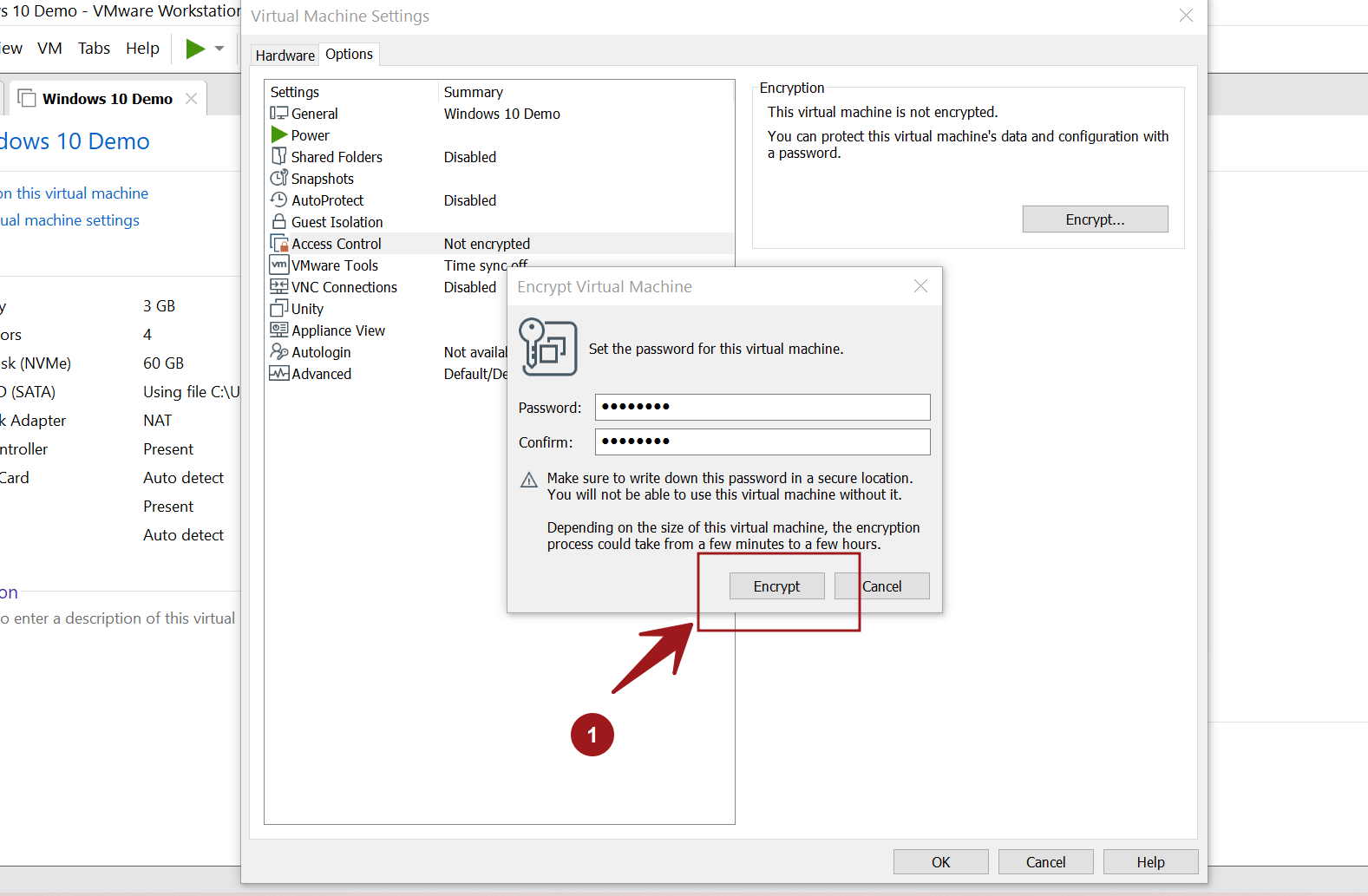 Set VM Password Encryption