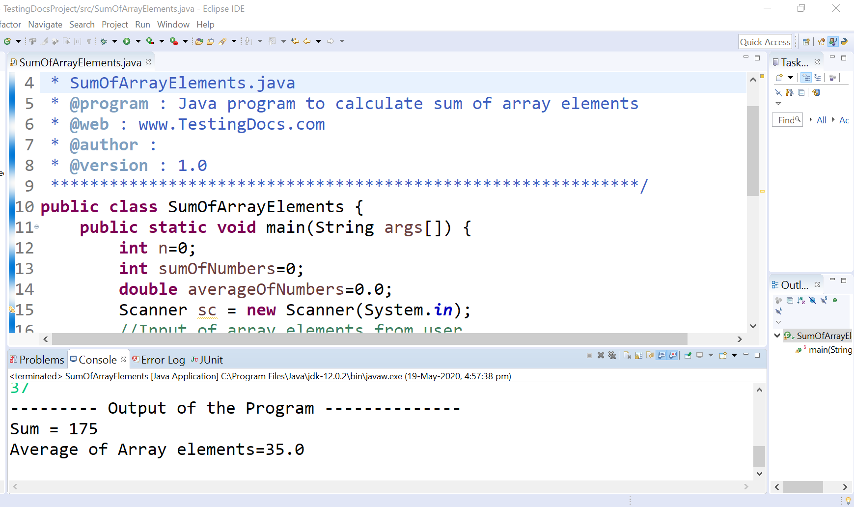 Sum and Average Java Program
