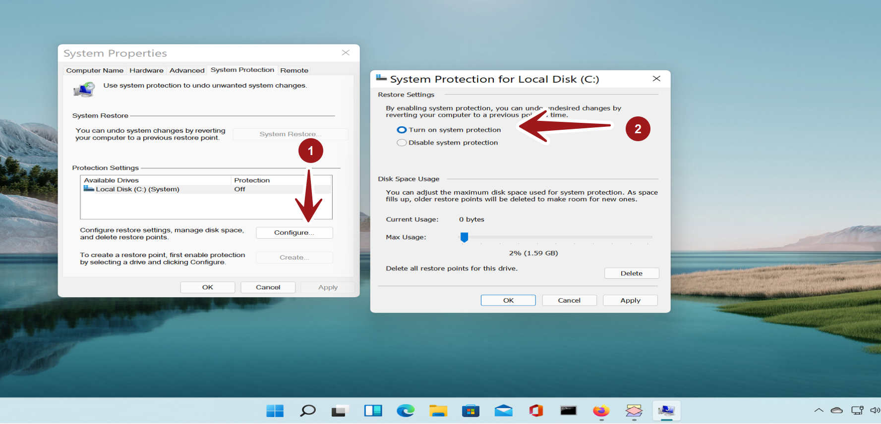 System Protection Restore Settings