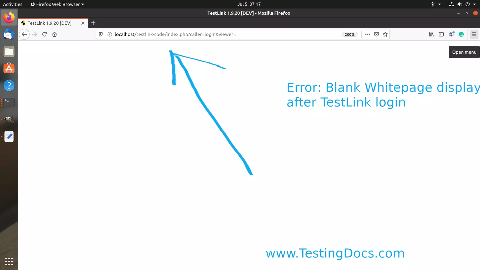 TestLink Blank Page