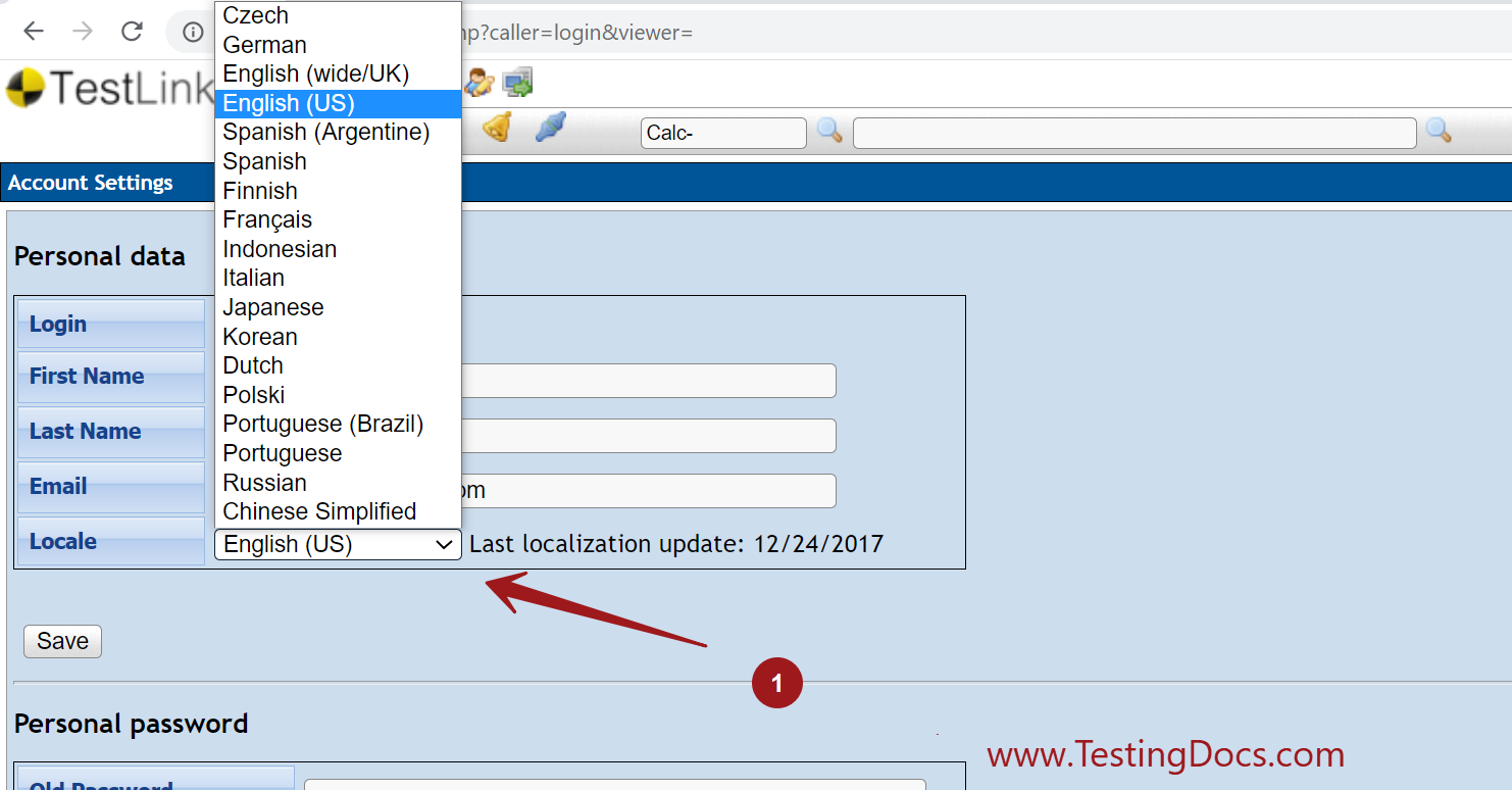 TestLink Locale Setting