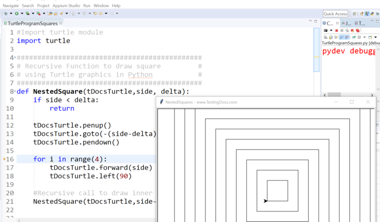 Recursive Turtle graphics program to draw nested squares | TestingDocs.com