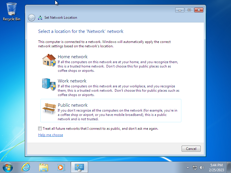 Windows Home, Work, and Public Network