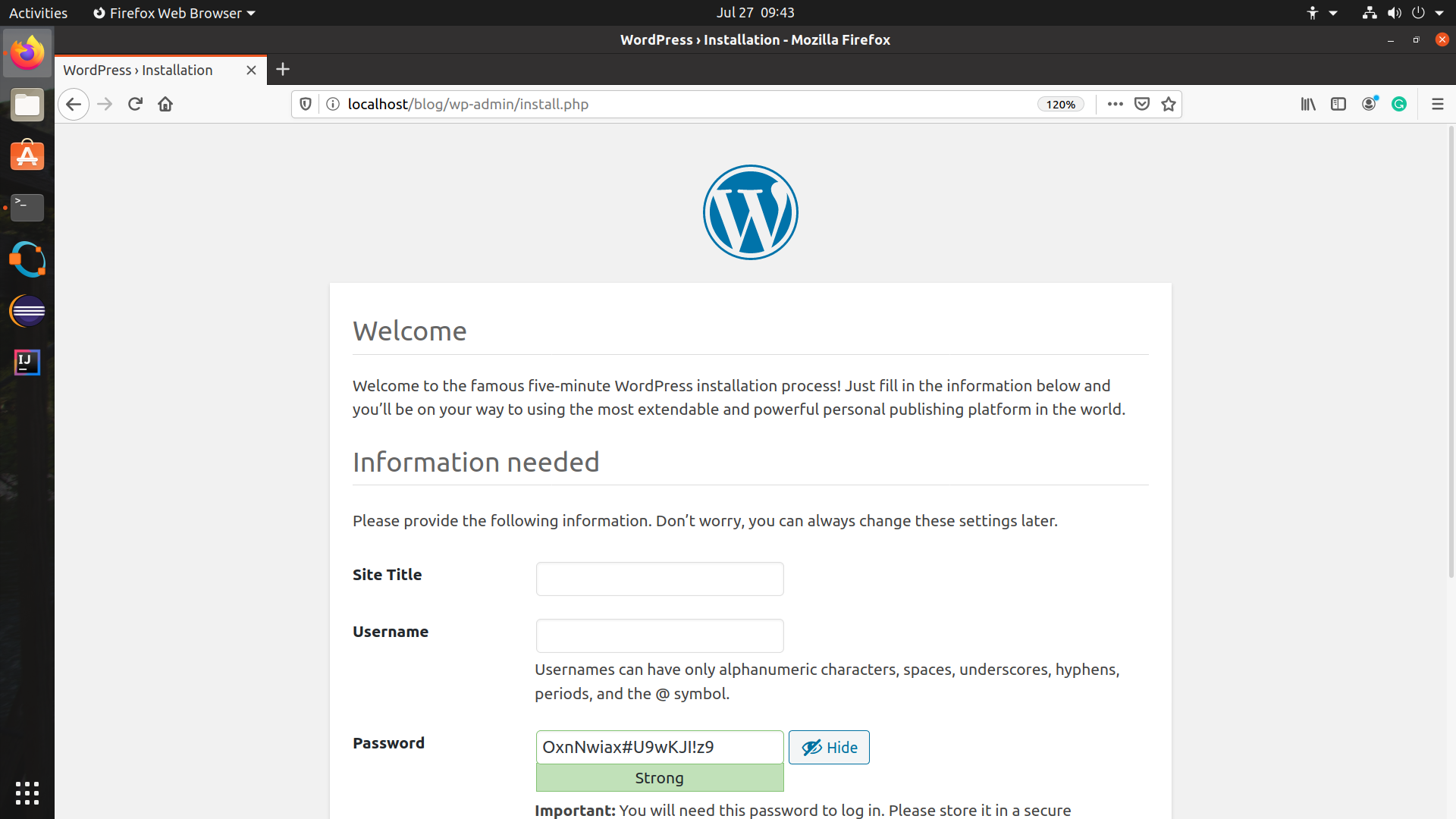 wordpress web install