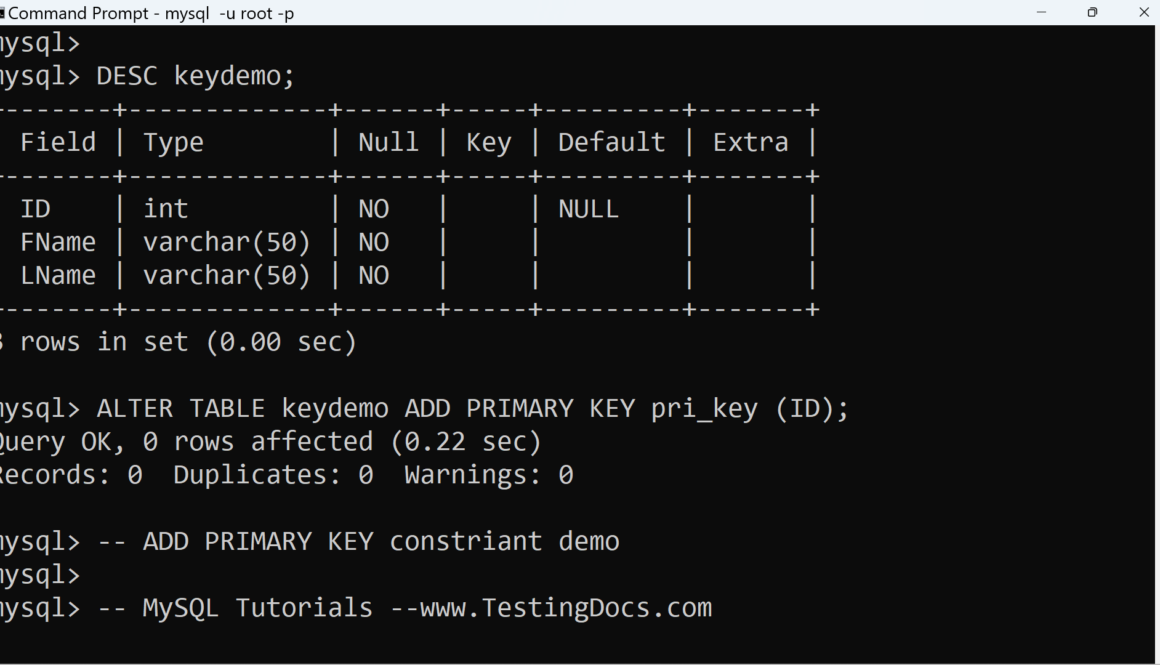 ADD PRIMARY KEY