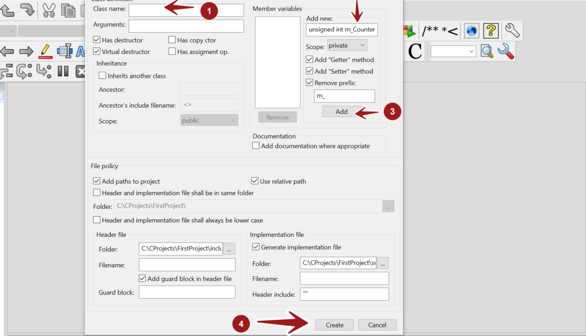 Add C++ Class to the Project CodeBlocks