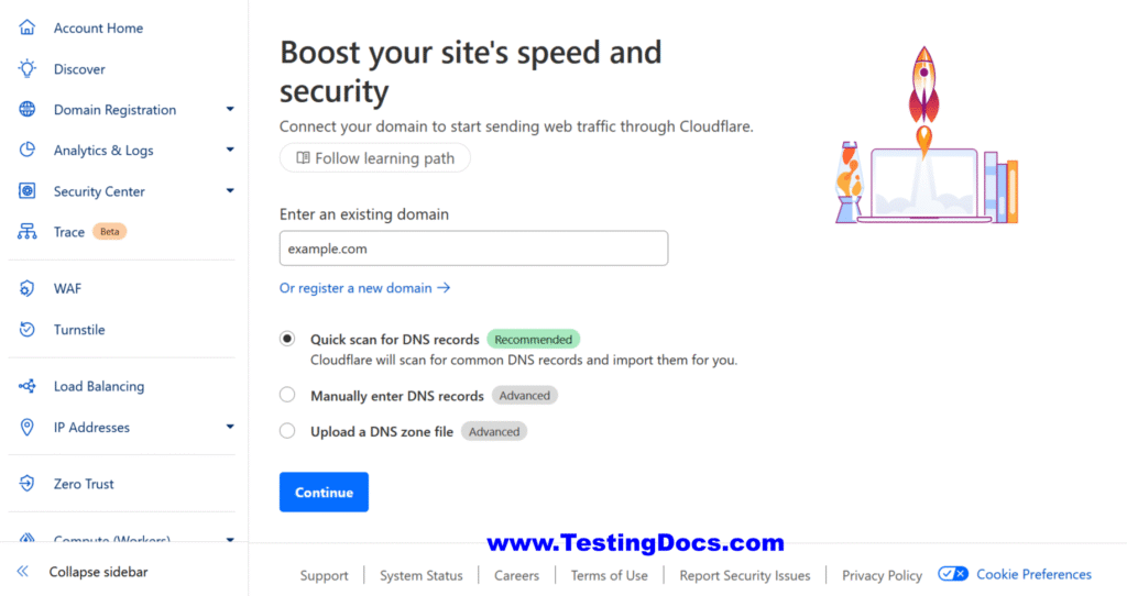 Protect your website with Cloudflare | TestingDocs