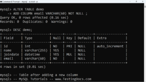MySQL Add New Column to a table | TestingDocs
