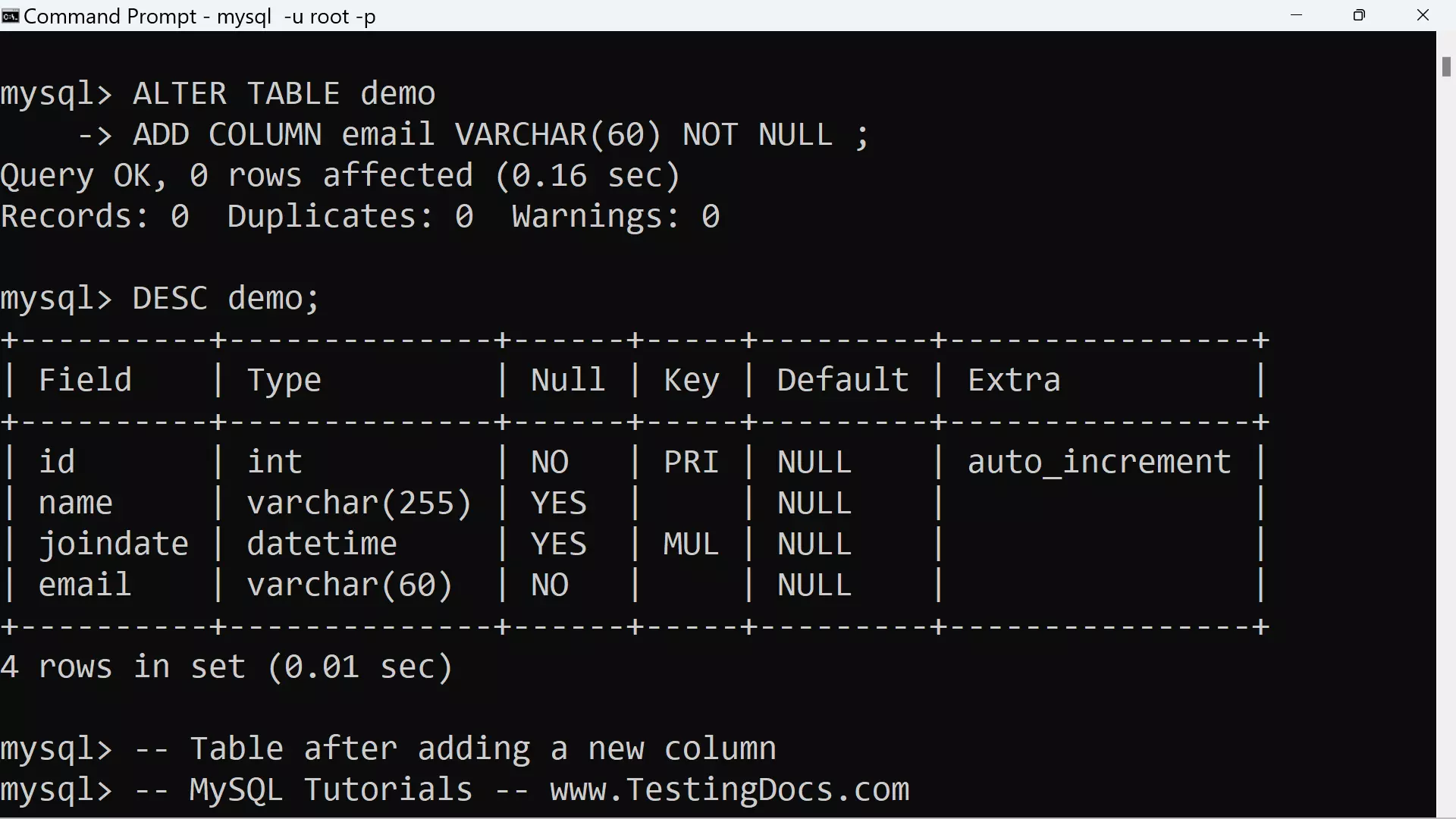 Add New Column to MySQL Table