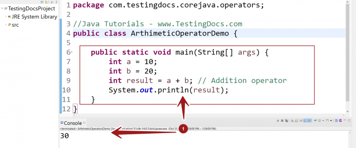 Addition Operator Demo Java