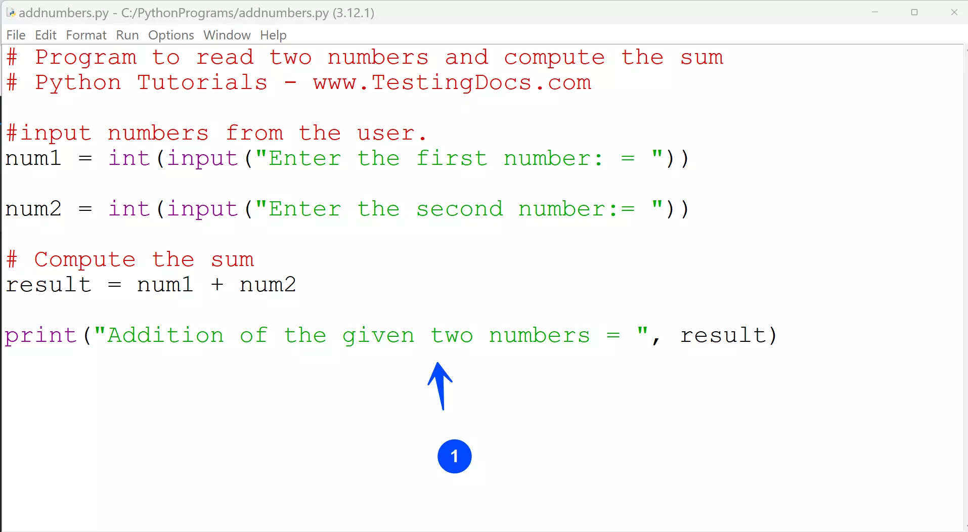 Addition of Two Numbers Python