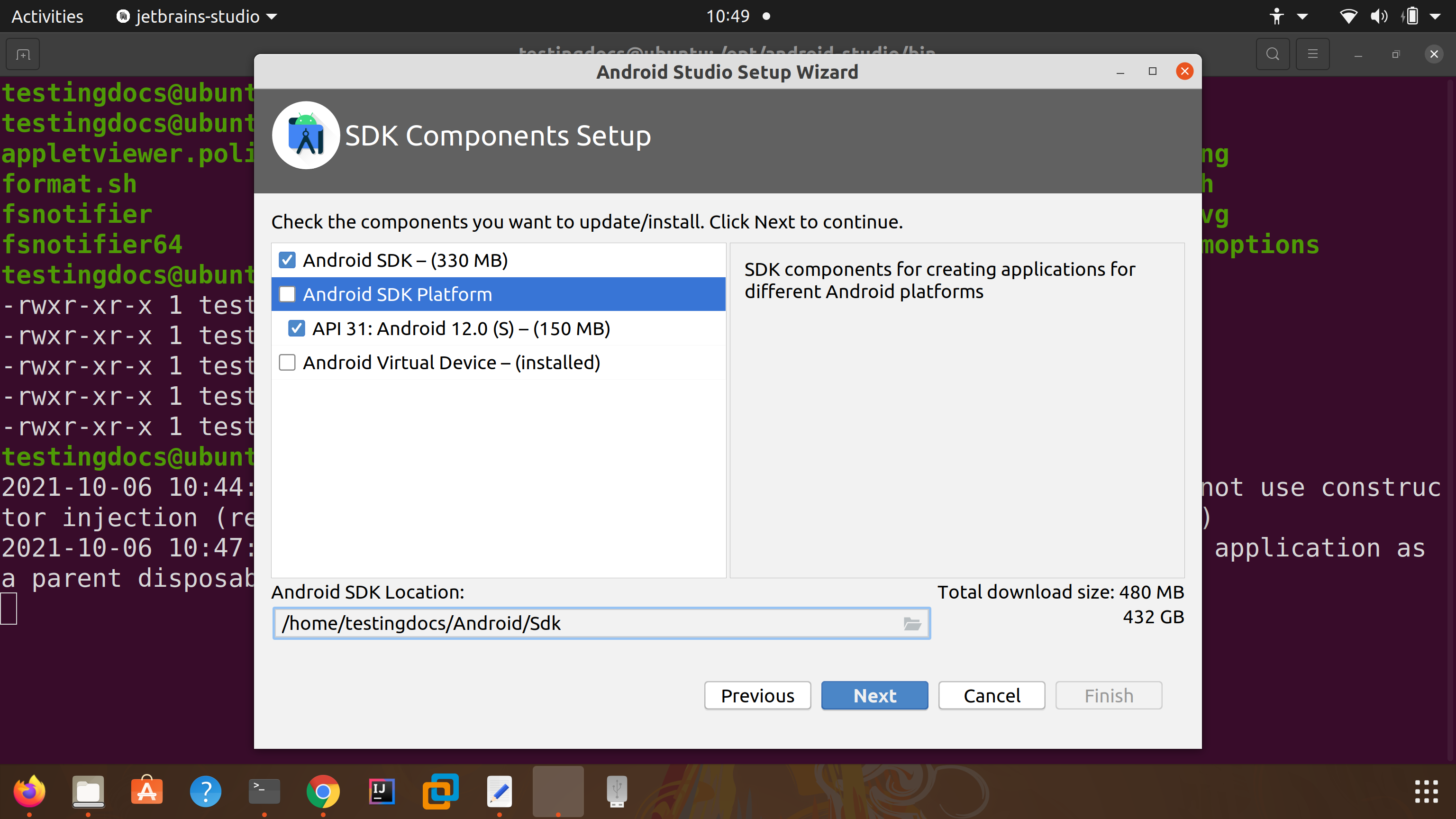 Android Studio SDK Components