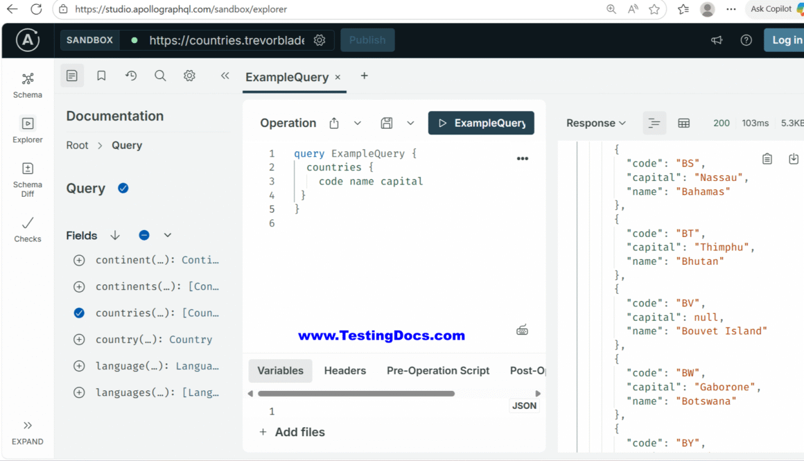 Apollo GraphQL Sandbox Explorer