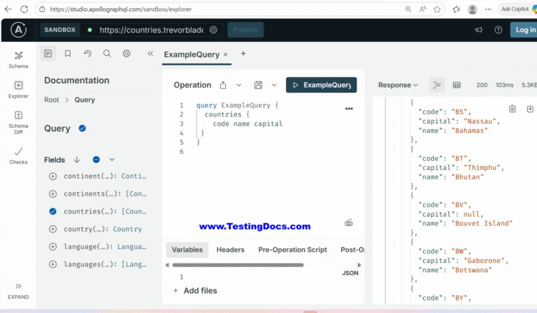 Apollo GraphQL Sandbox Explorer - TestingDocs