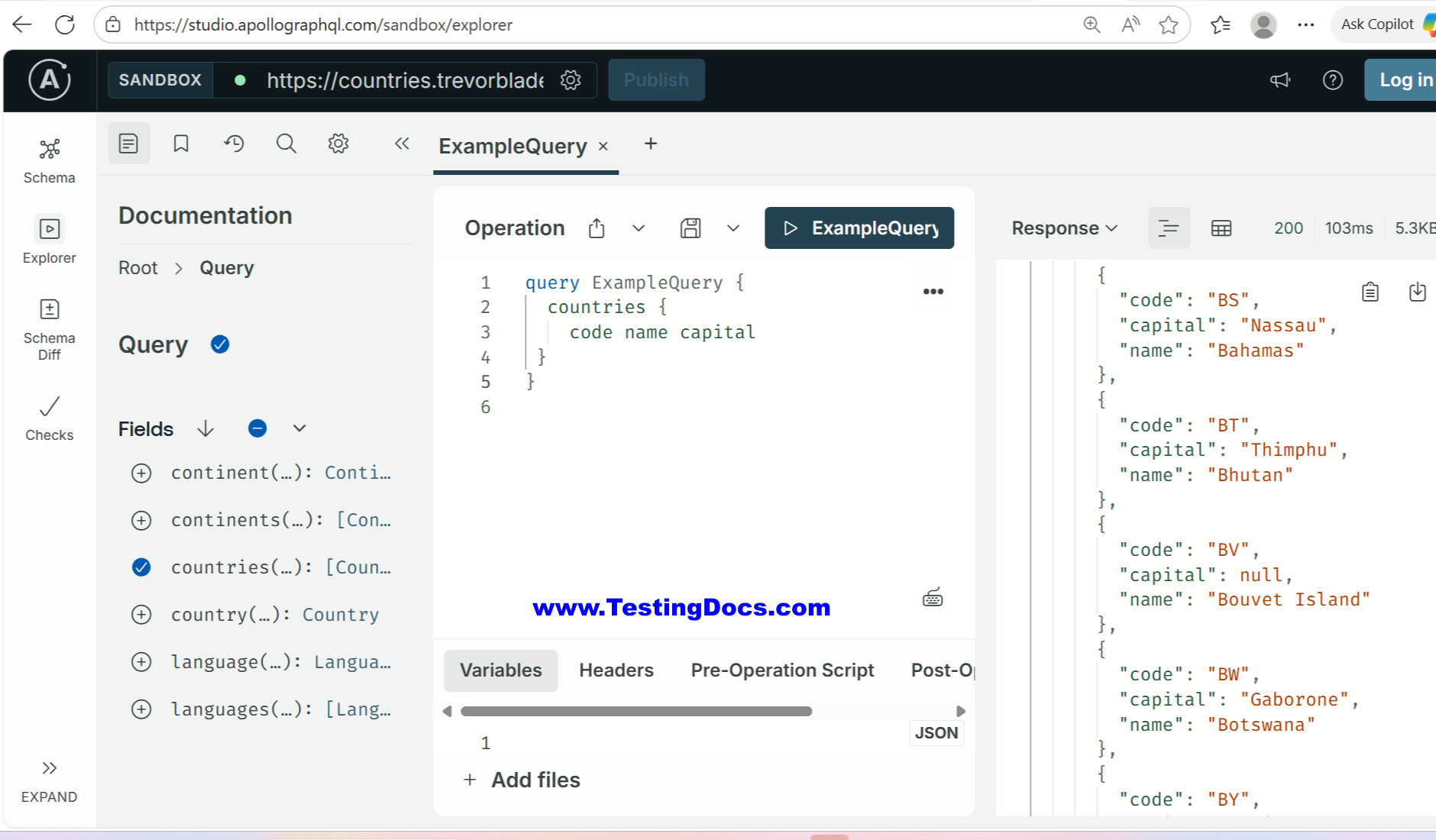 Apollo GraphQL Sandbox Explorer