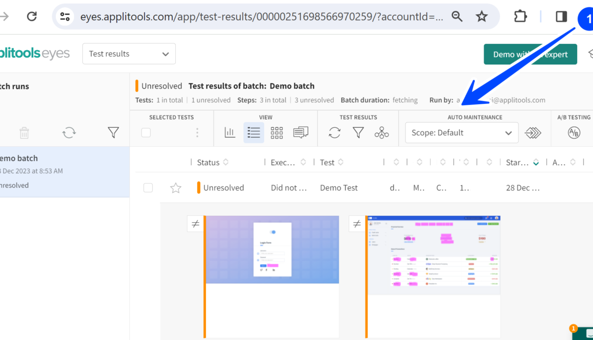 AppliTools Eyes Dashboard
