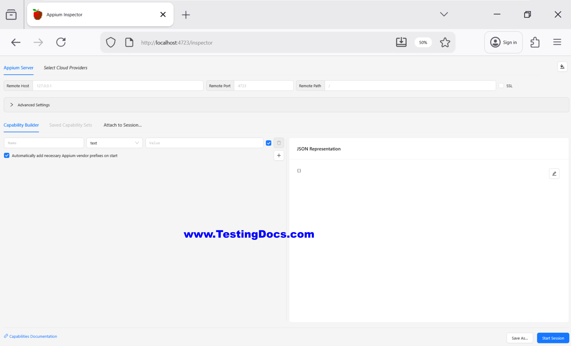 Browser Based Appium Inspector Tool UI