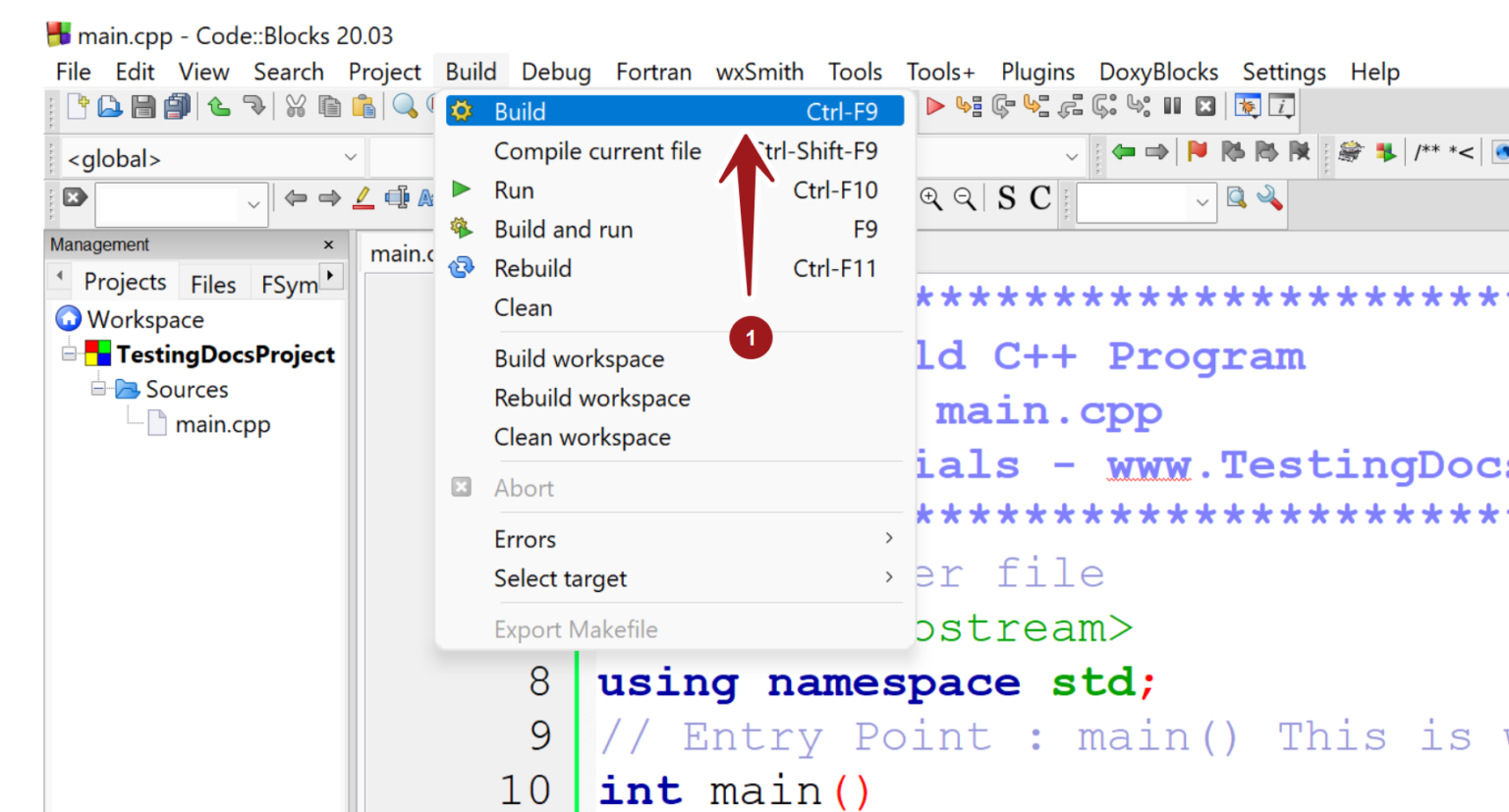Build C++ Project in CodeBlocks - TestingDocs