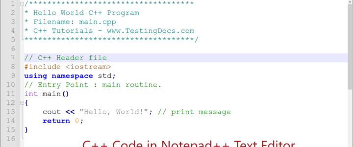 C Code in Notepad Text Editor