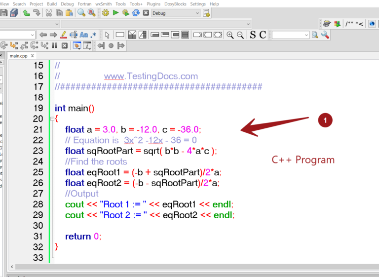 C++ Program to Find Quadratic Equation Roots - TestingDocs.com