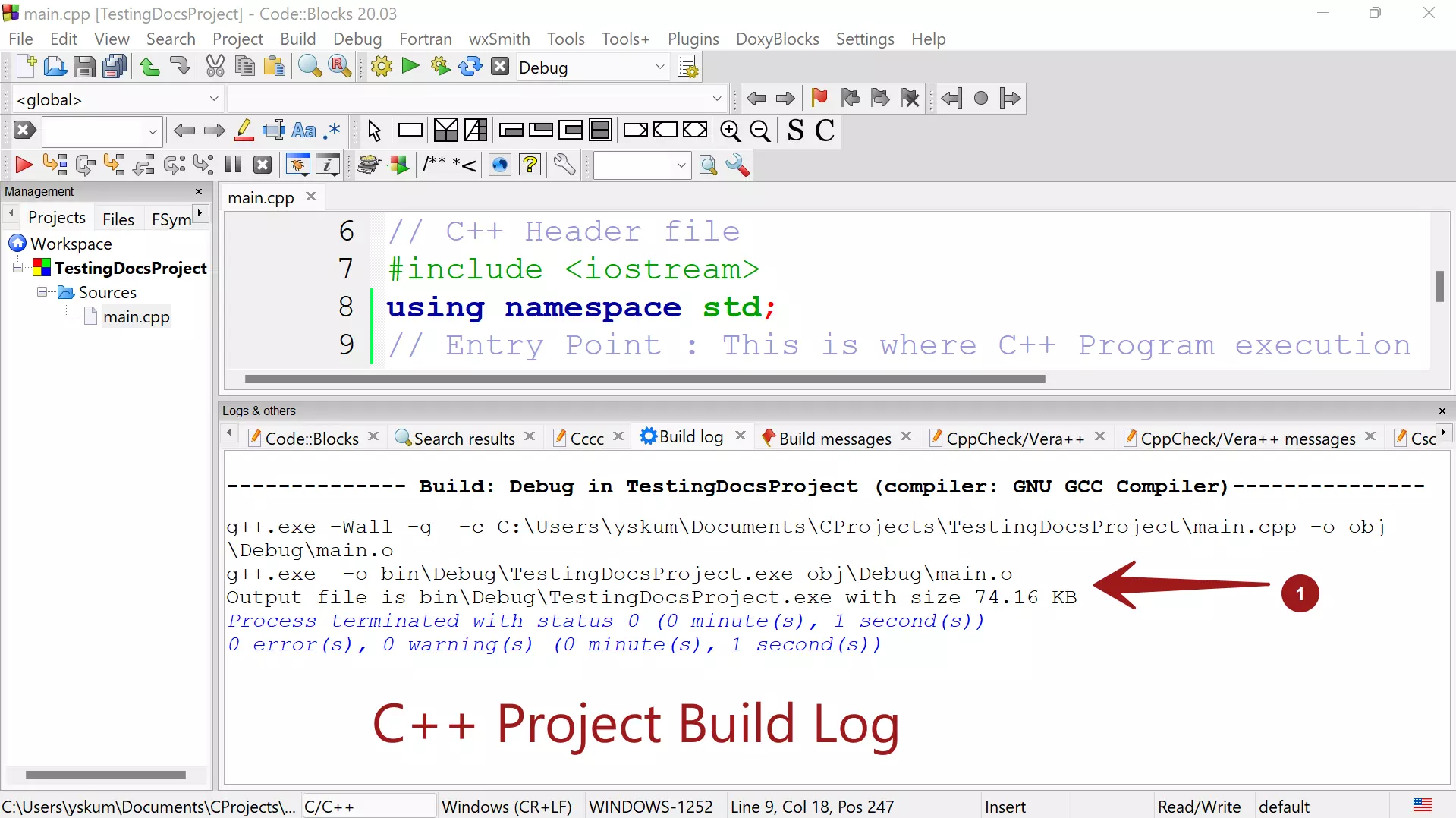 C++ Project Build Log CodeBlocks IDE
