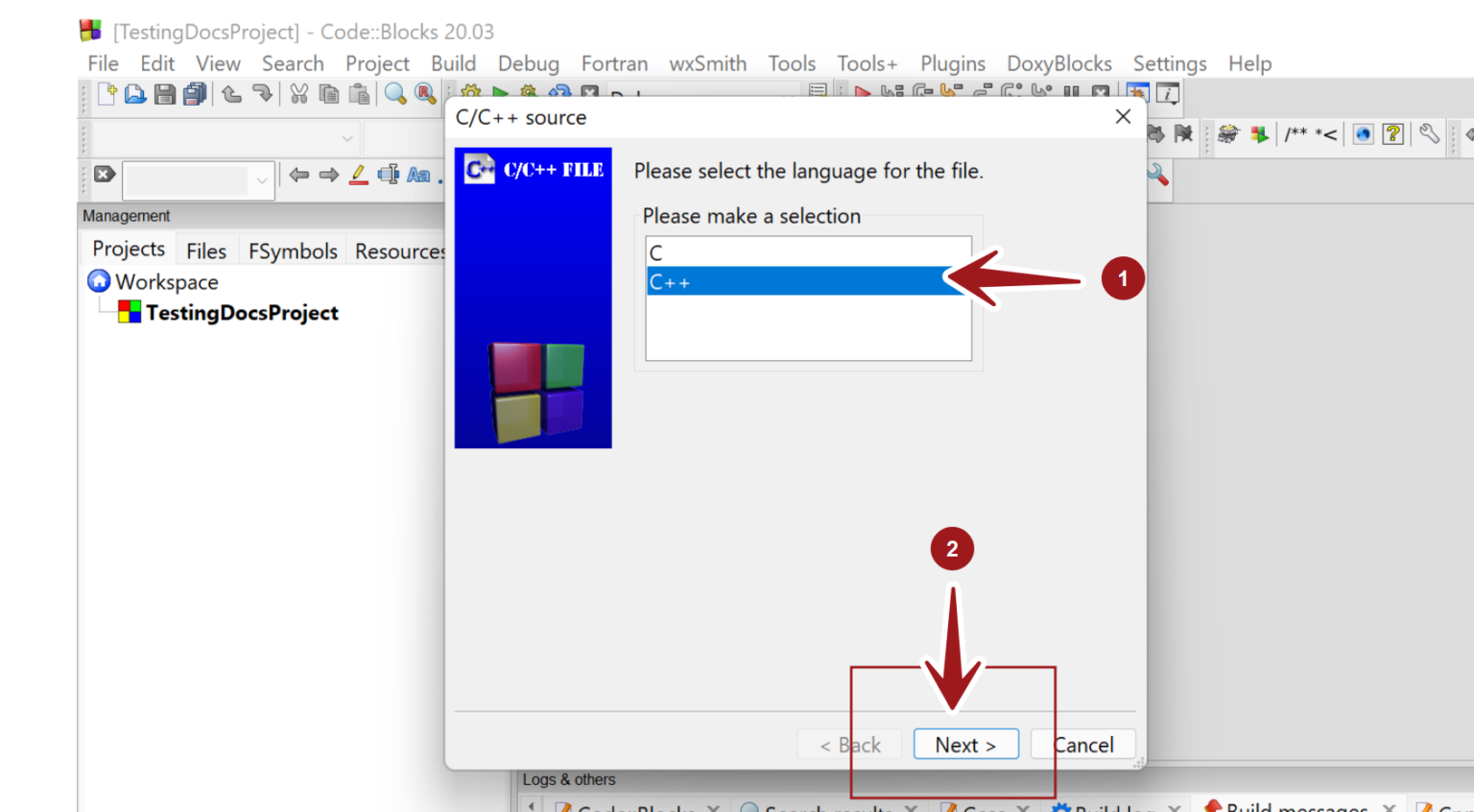 Add C++ Source Files in Code::Blocks IDE - TestingDocs