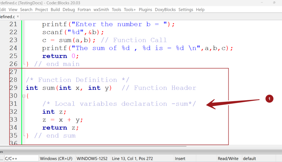 C User-Defined Function Definition