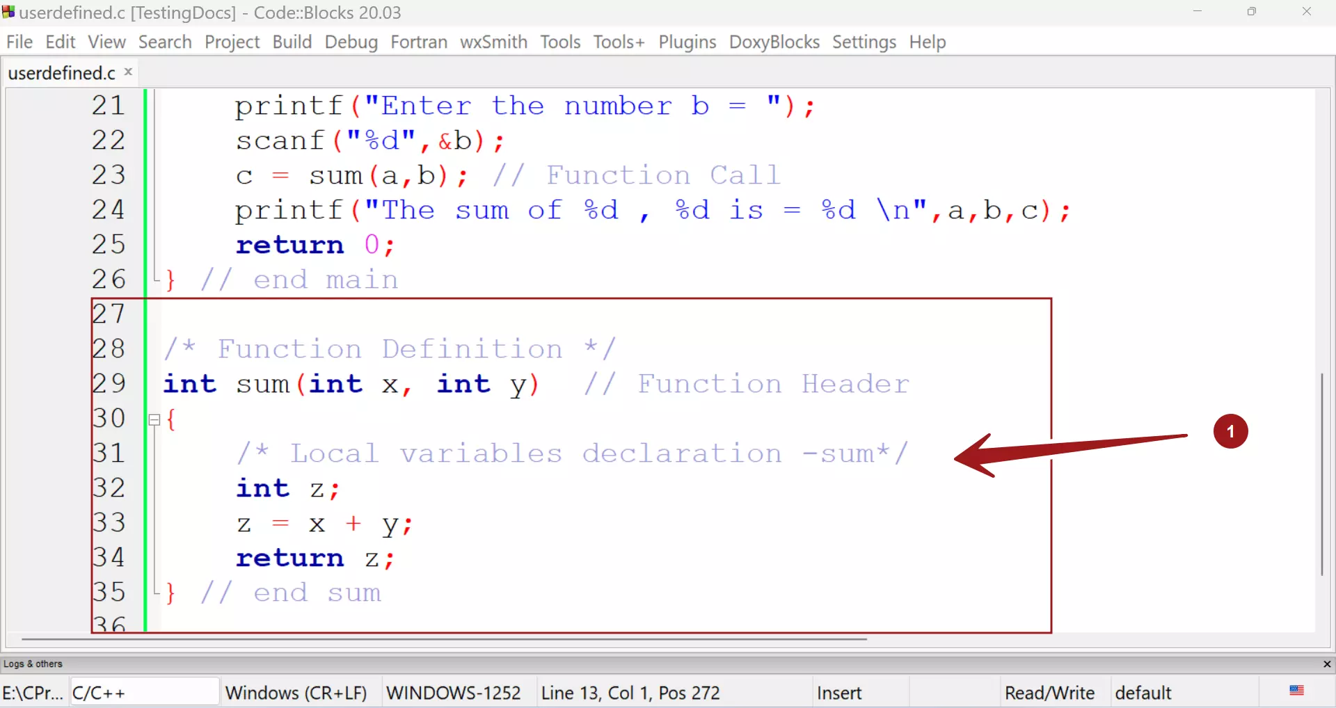 C User-Defined Function Definition