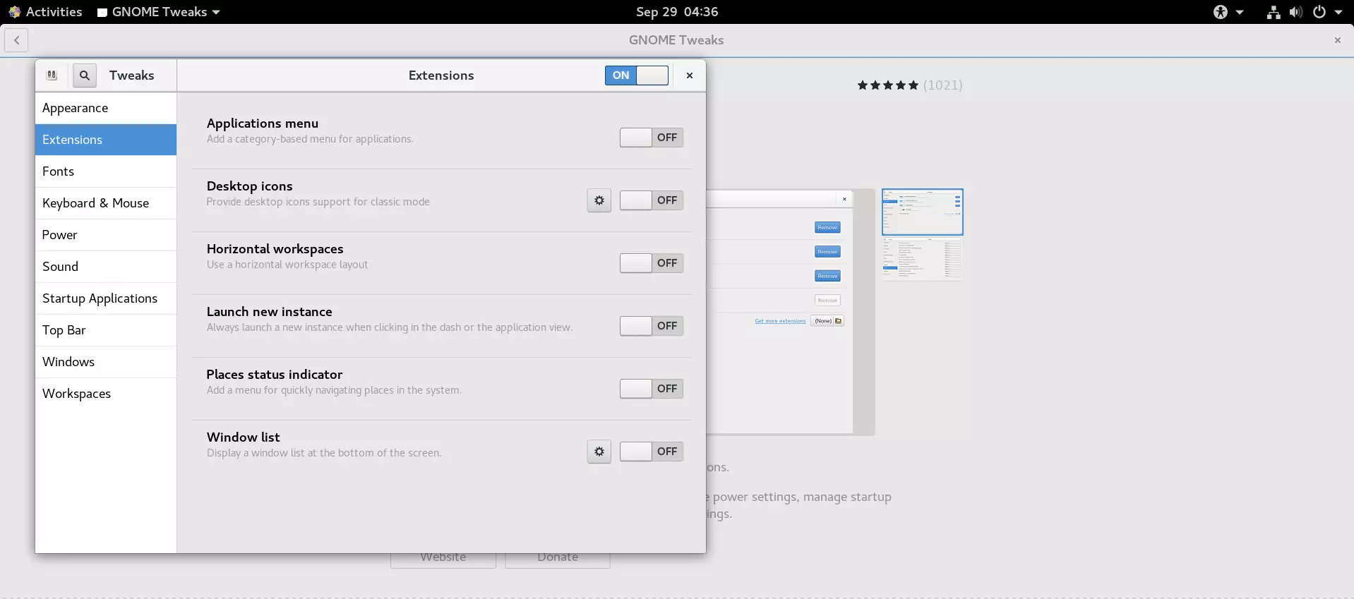 CentOS 8 64-bit Workstation GNOME Extensions
