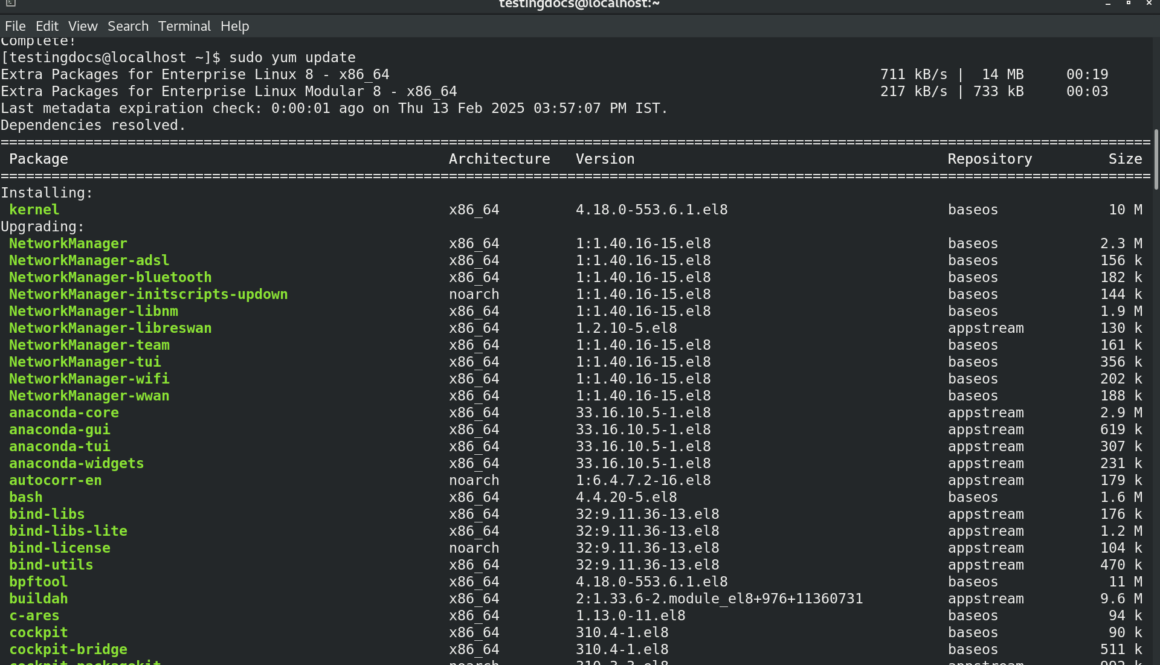CentOS 8 64-bit Yum Update