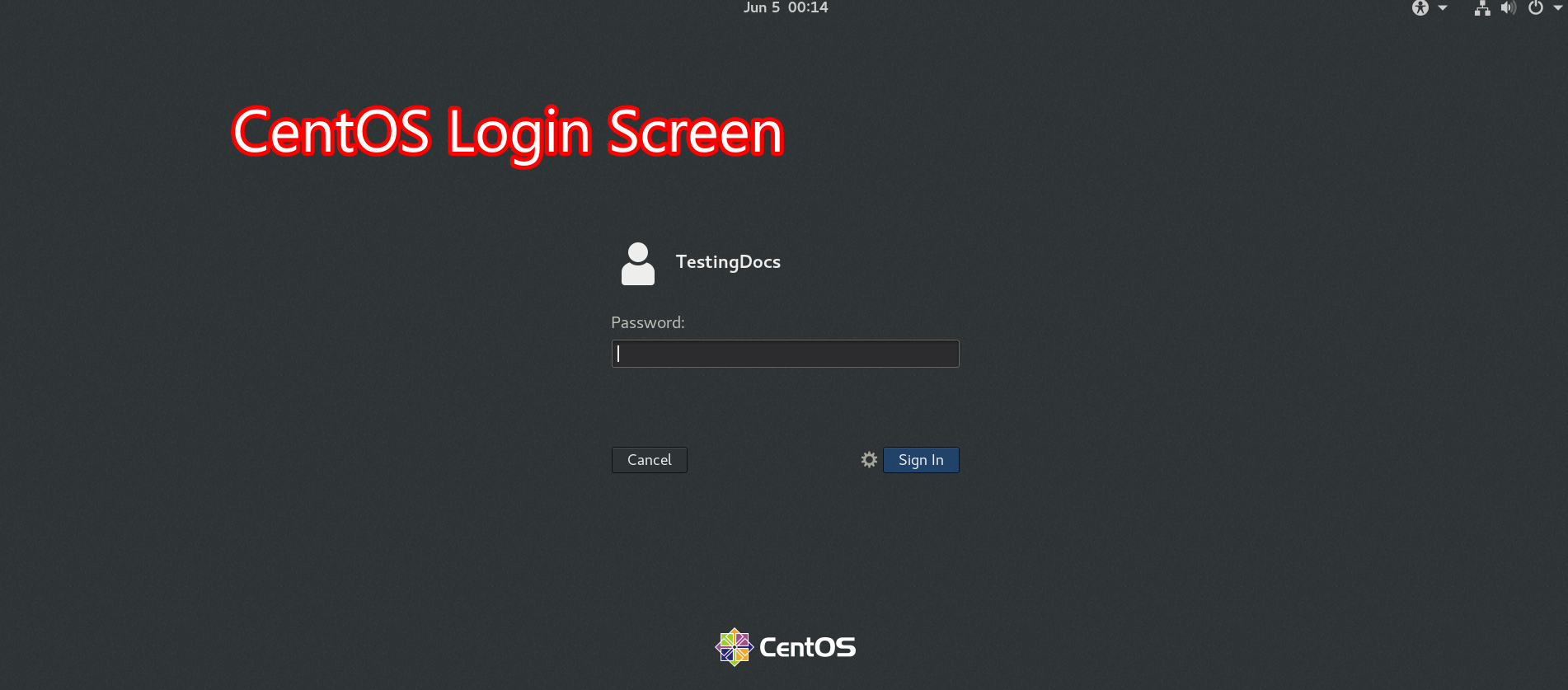 CentOS Login Screen