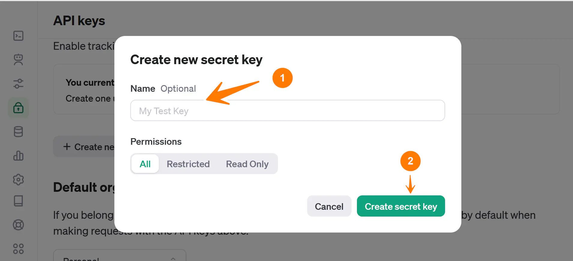 ChatGPT Create secret key