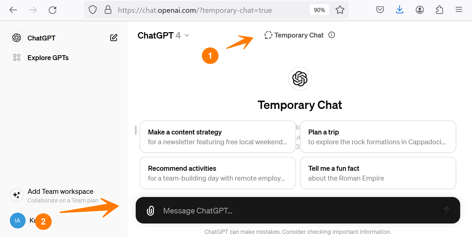 ChatGPT Temporary Chat Window