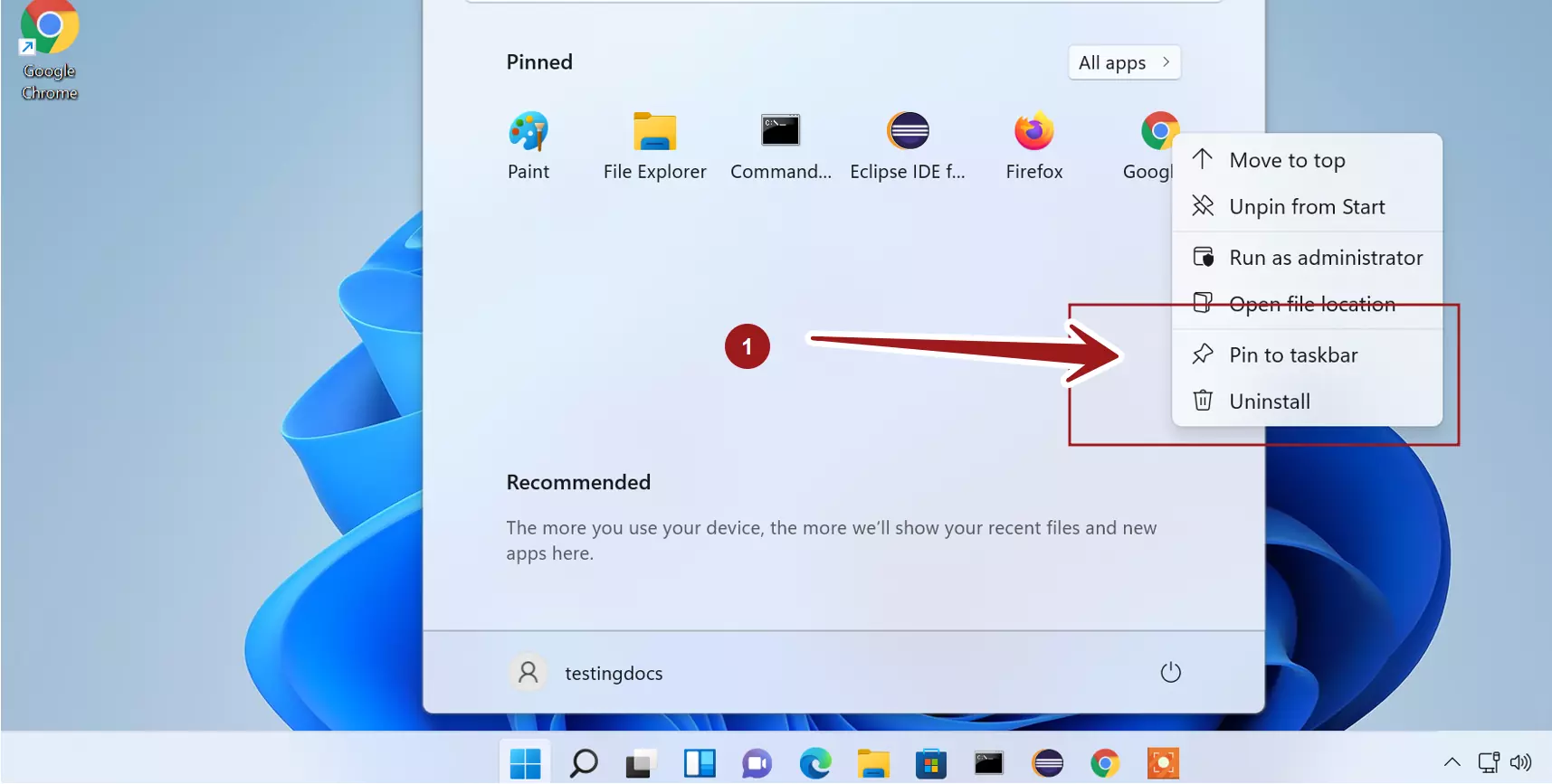 Chrome Pin Taskbar Windows 11 OS