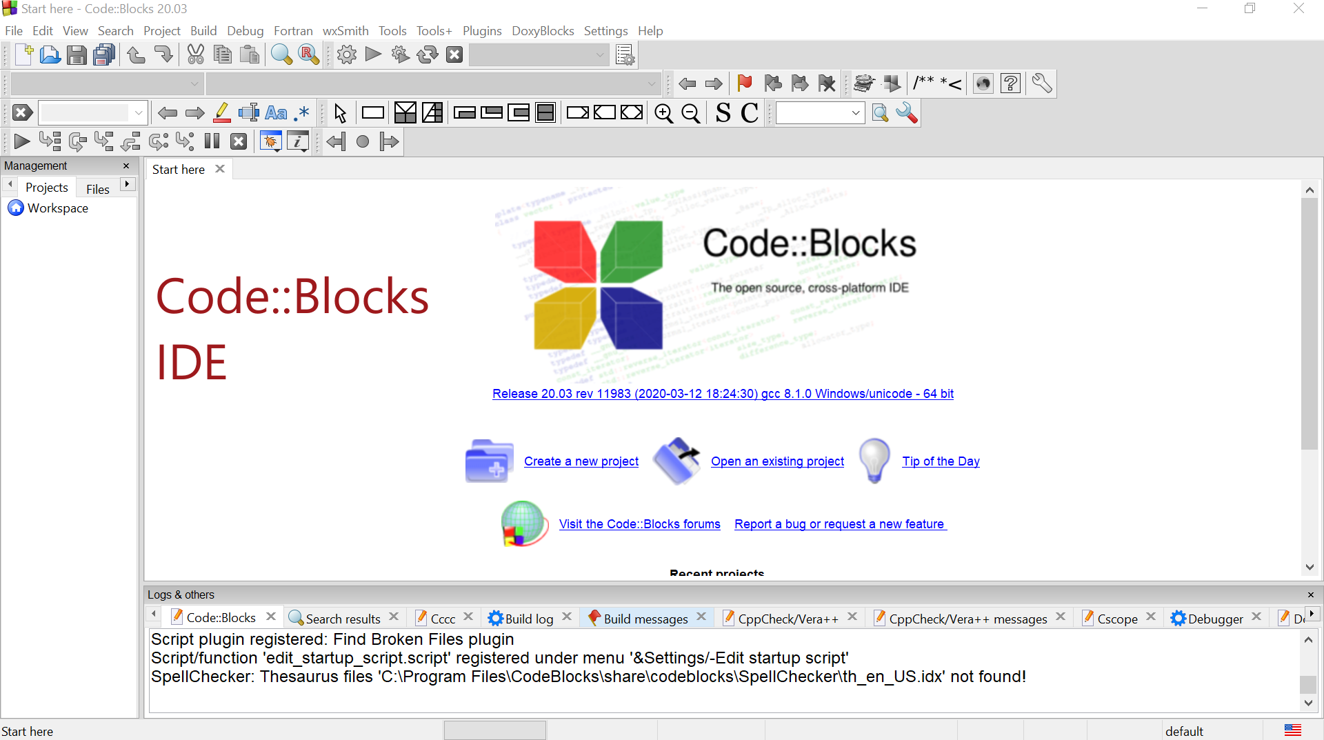 CodeBlocks IDE Window on Win10