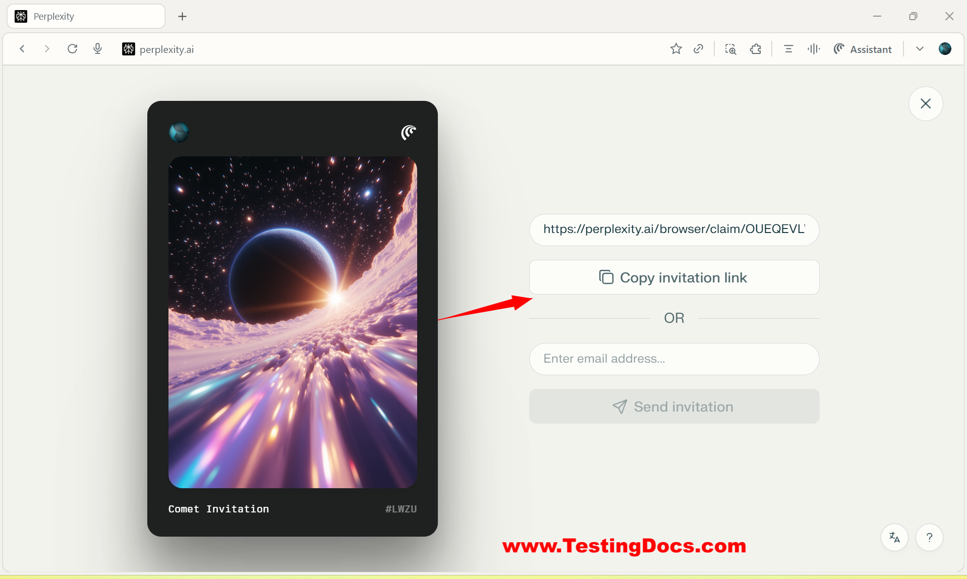 Comet Browser Invitation