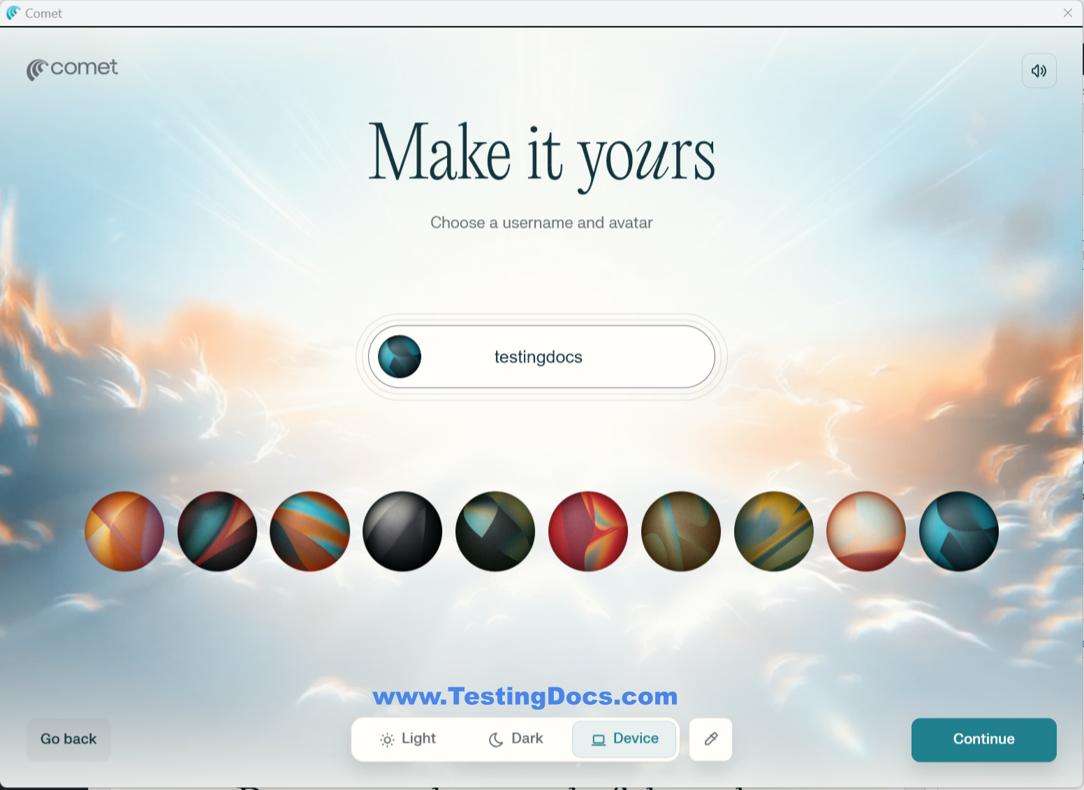 Comet Browser username