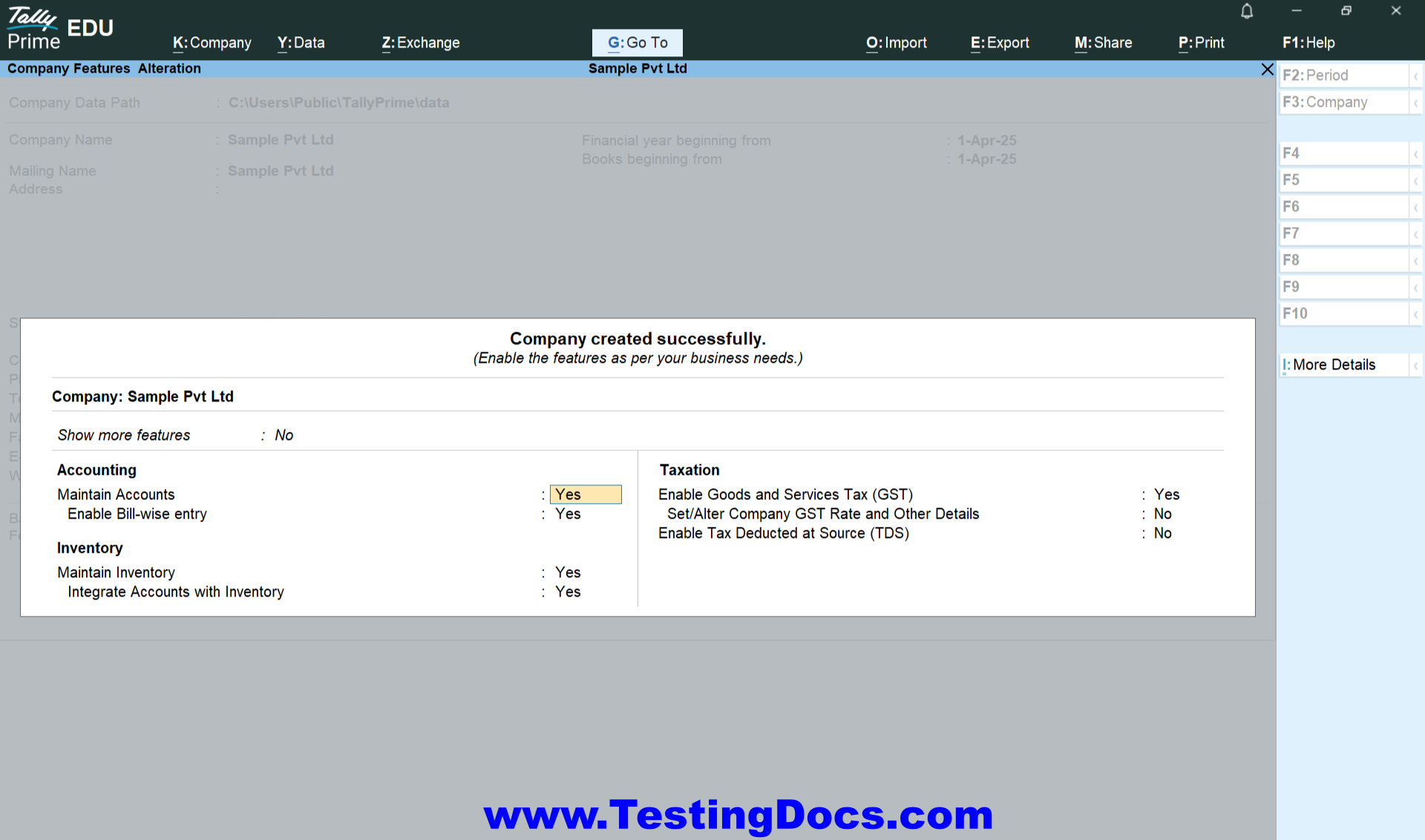 Company Created Tally