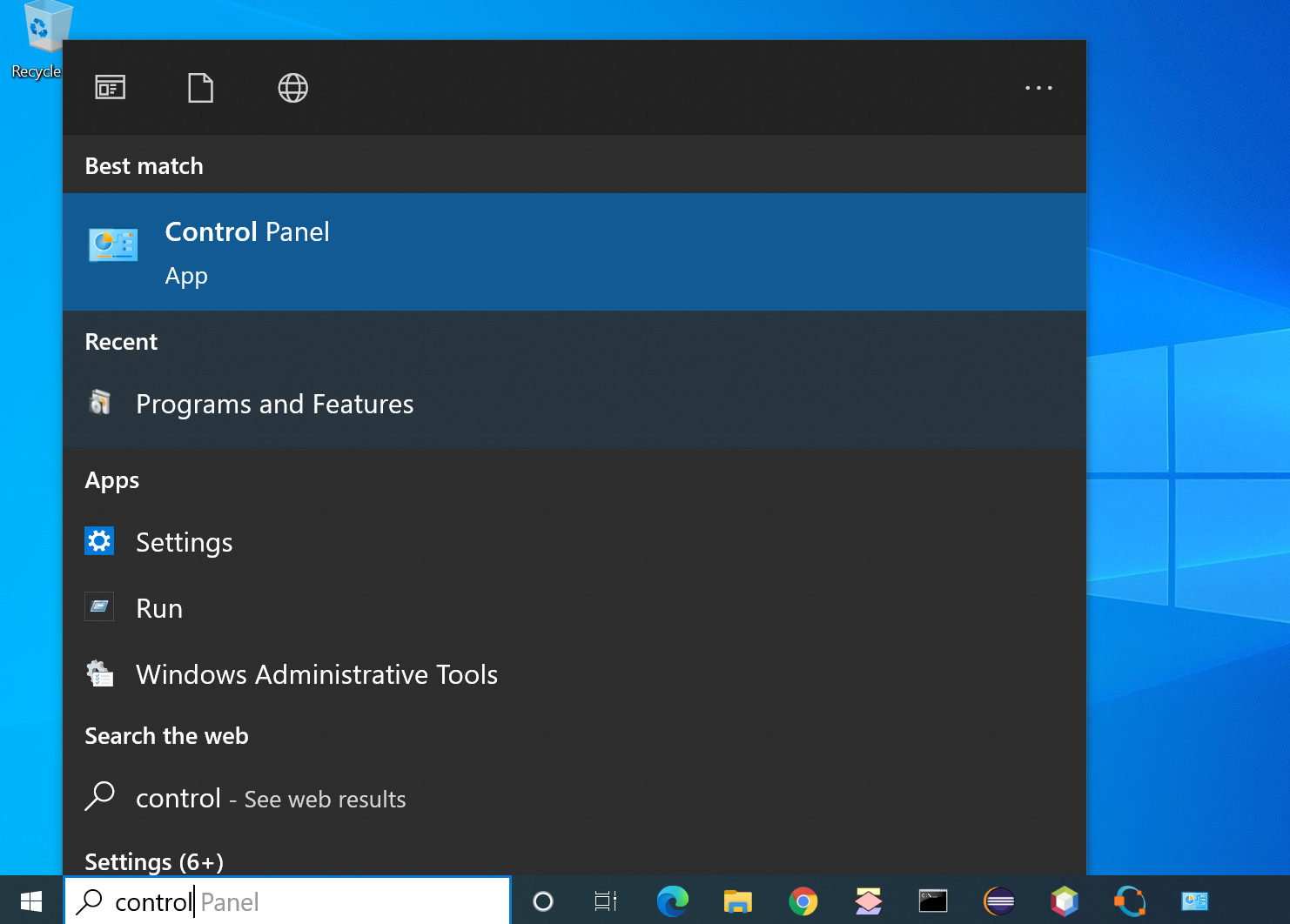 Control Panel Windows10 Search